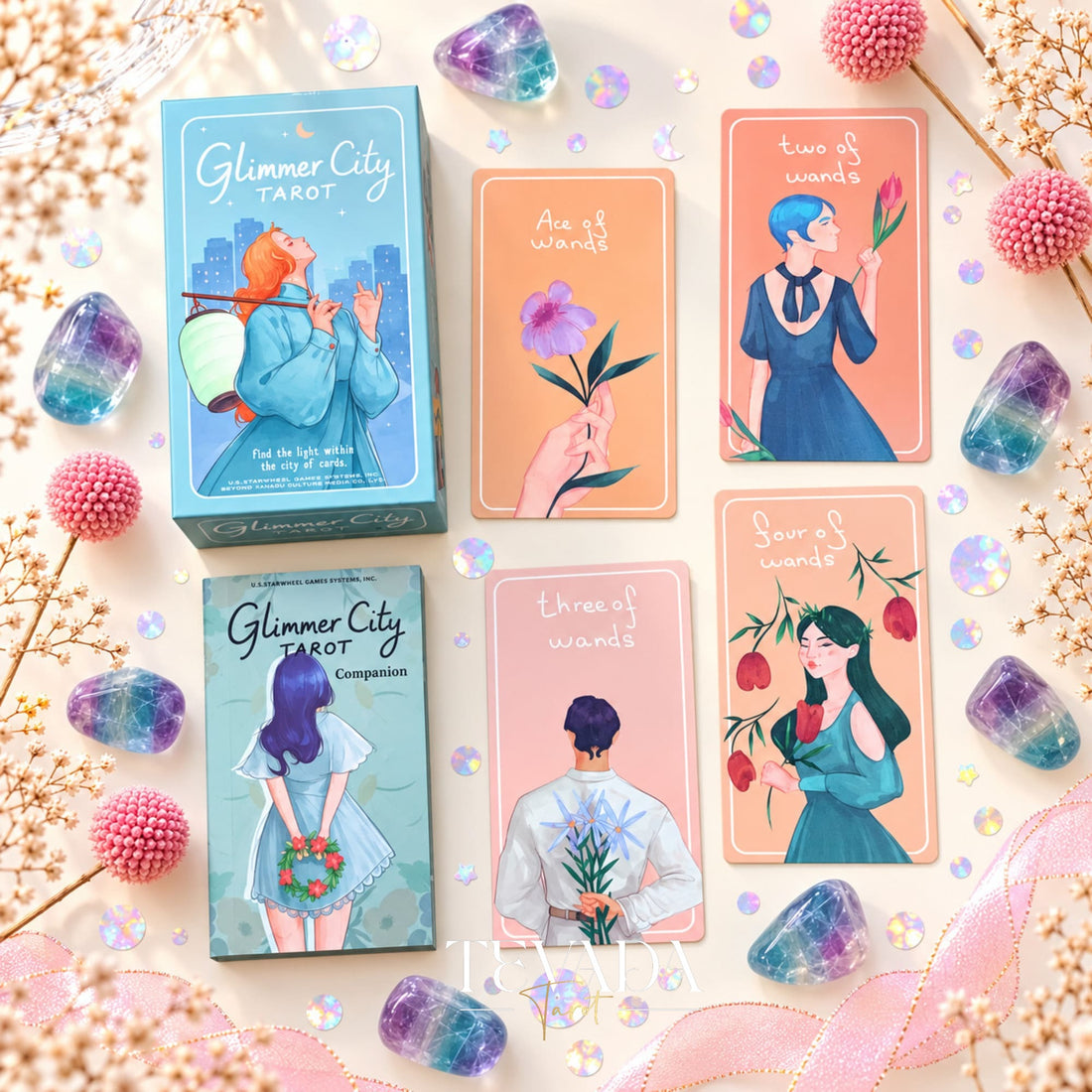 Glimmer City Tarot Deck soft pink hand-painted tarot cards for daily reflection