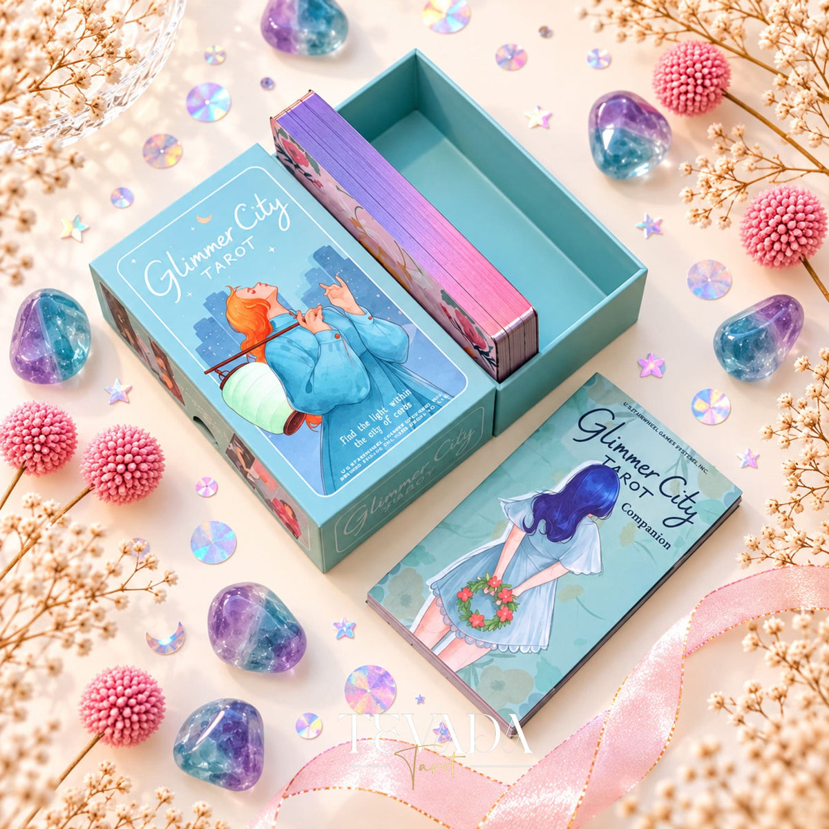 Glimmer City Tarot Deck soft pink hand-painted tarot cards for daily reflection