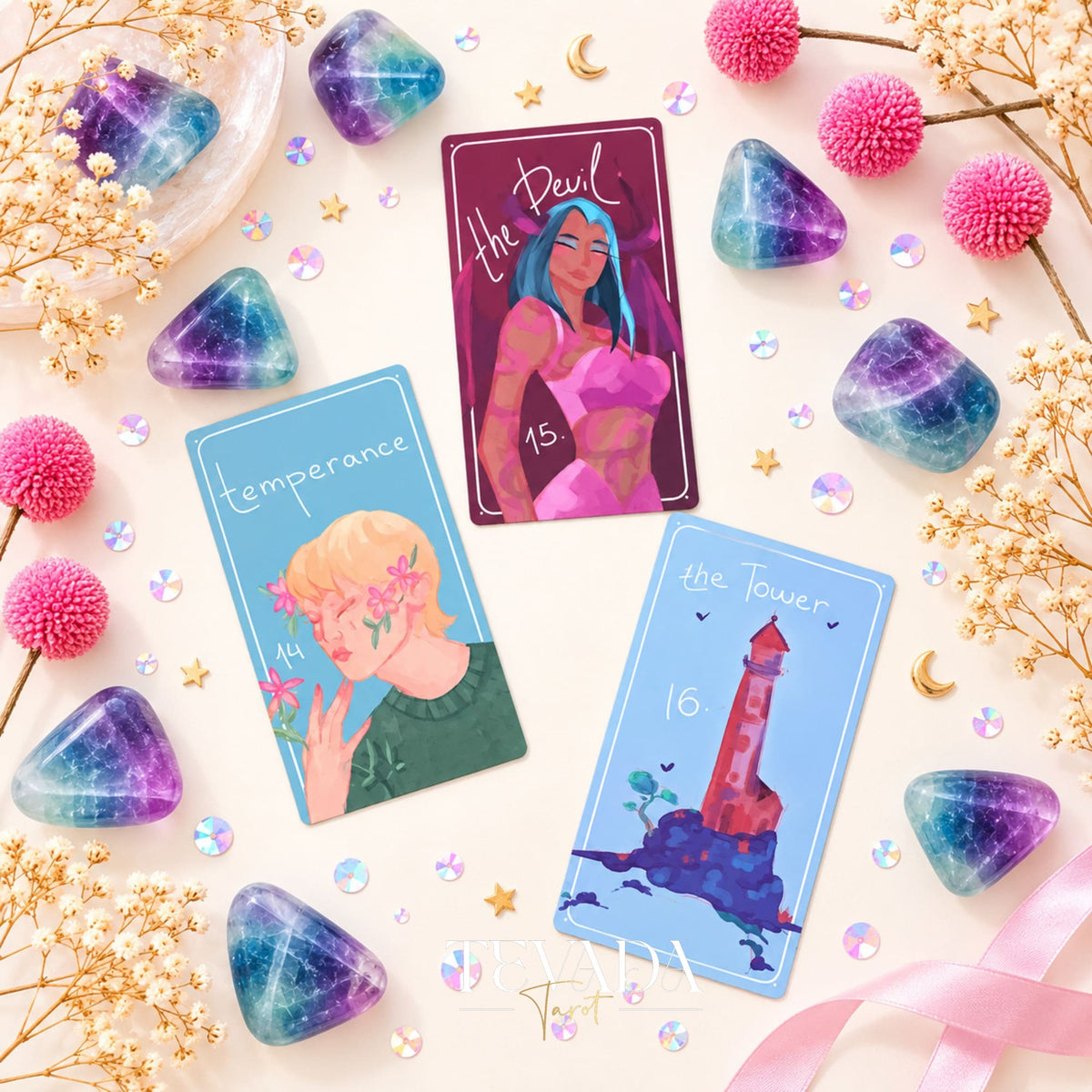 Glimmer City Tarot Deck soft pink hand-painted tarot cards for daily reflection