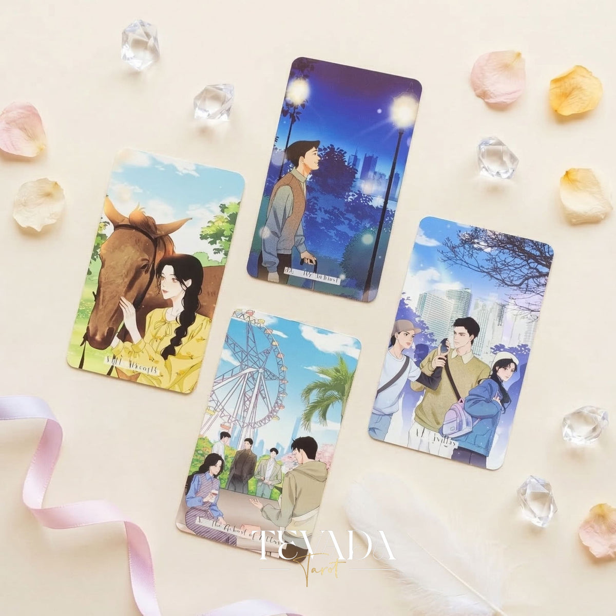 Heart City Monsoon Tarot PINK Edt vintage estilo Manhwa Indie Tarot Deck con bordes holográficos rosas para lecturas de amor.