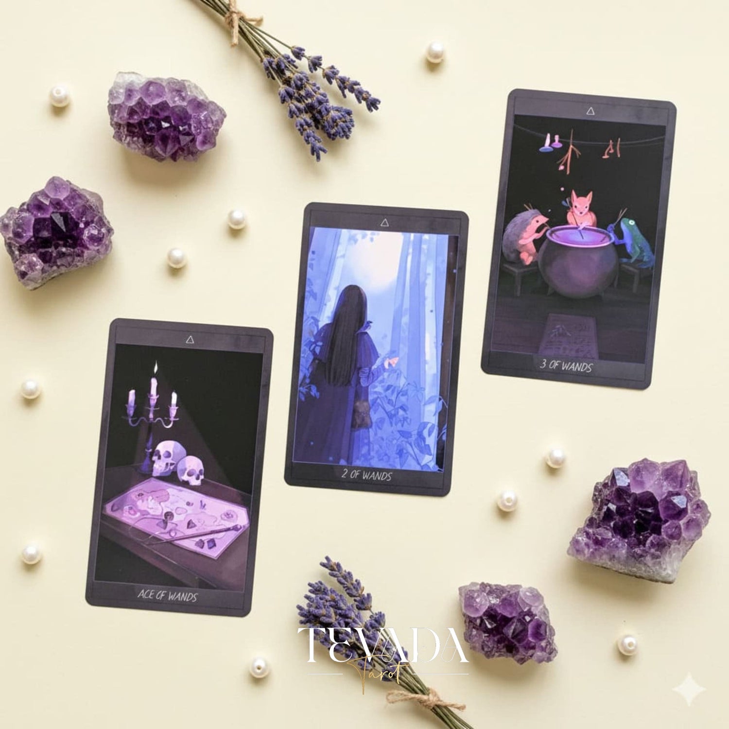 Honey and Lavender Tarot Deck featuring soft gothic Asian style art for shadow work and intuitive healing.