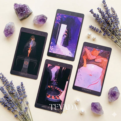 Honey and Lavender Tarot Deck featuring soft gothic Asian style art for shadow work and intuitive healing.