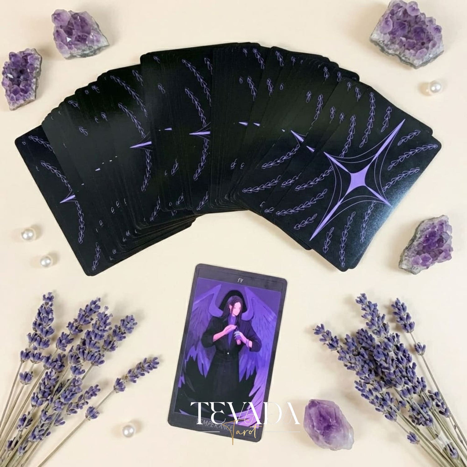 Honey and Lavender Tarot Deck featuring soft gothic Asian style art for shadow work and intuitive healing.