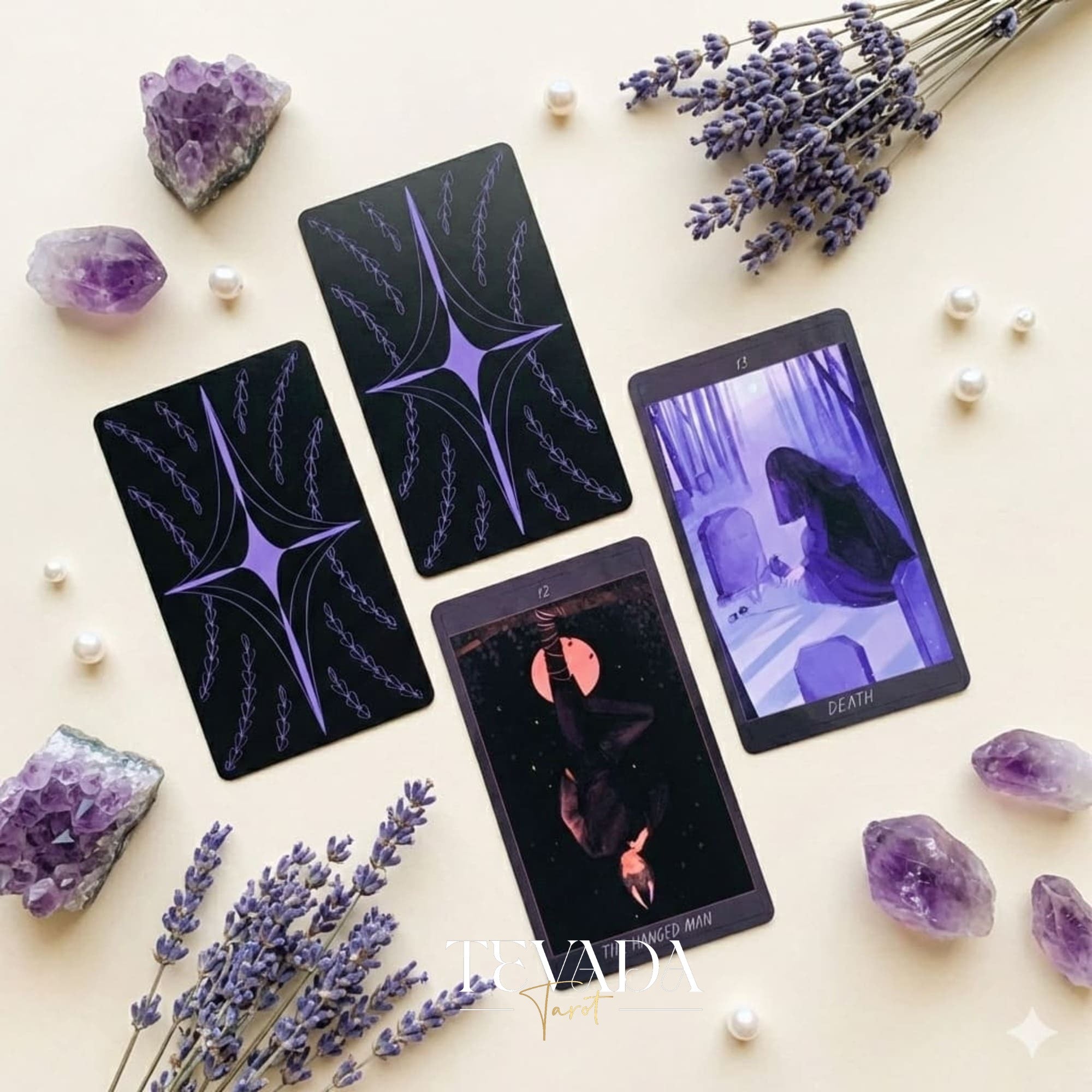 Honey and Lavender Tarot Deck featuring soft gothic Asian style art for shadow work and intuitive healing.