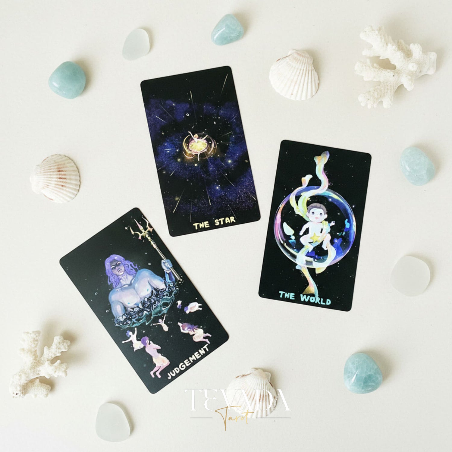 Turritopsis Nutricula Tarot whimsical cartoon style Indie Tarot Cards for inner child healing and self reflection.