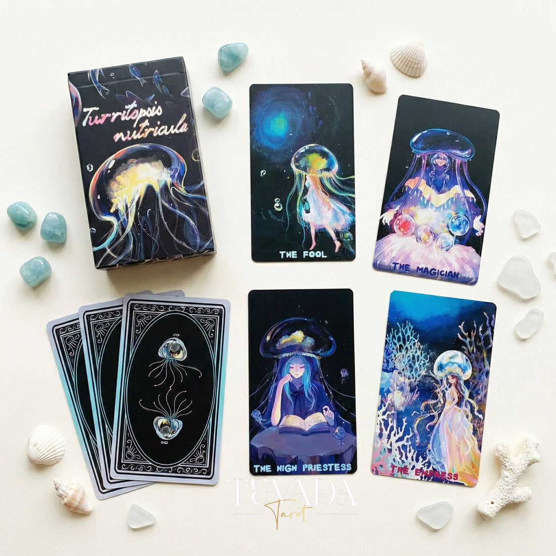 Turritopsis Nutricula Tarot whimsical cartoon style Indie Tarot Cards for inner child healing and self reflection.