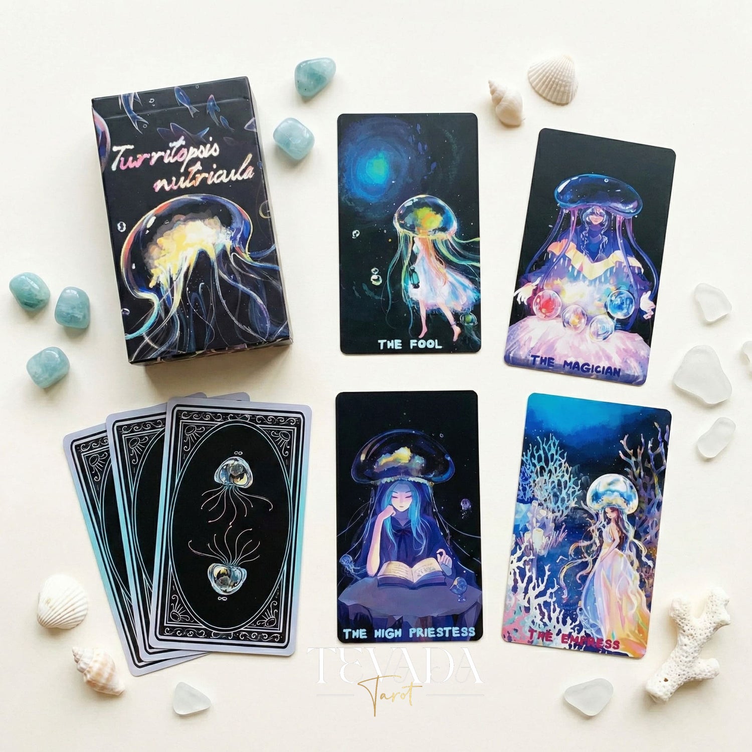 Turritopsis Nutricula Tarot whimsical cartoon style Indie Tarot Cards for inner child healing and self reflection.