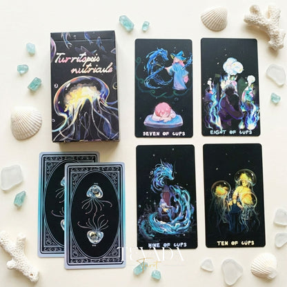 Turritopsis Nutricula Tarot whimsical cartoon style Indie Tarot Cards for inner child healing and self reflection.