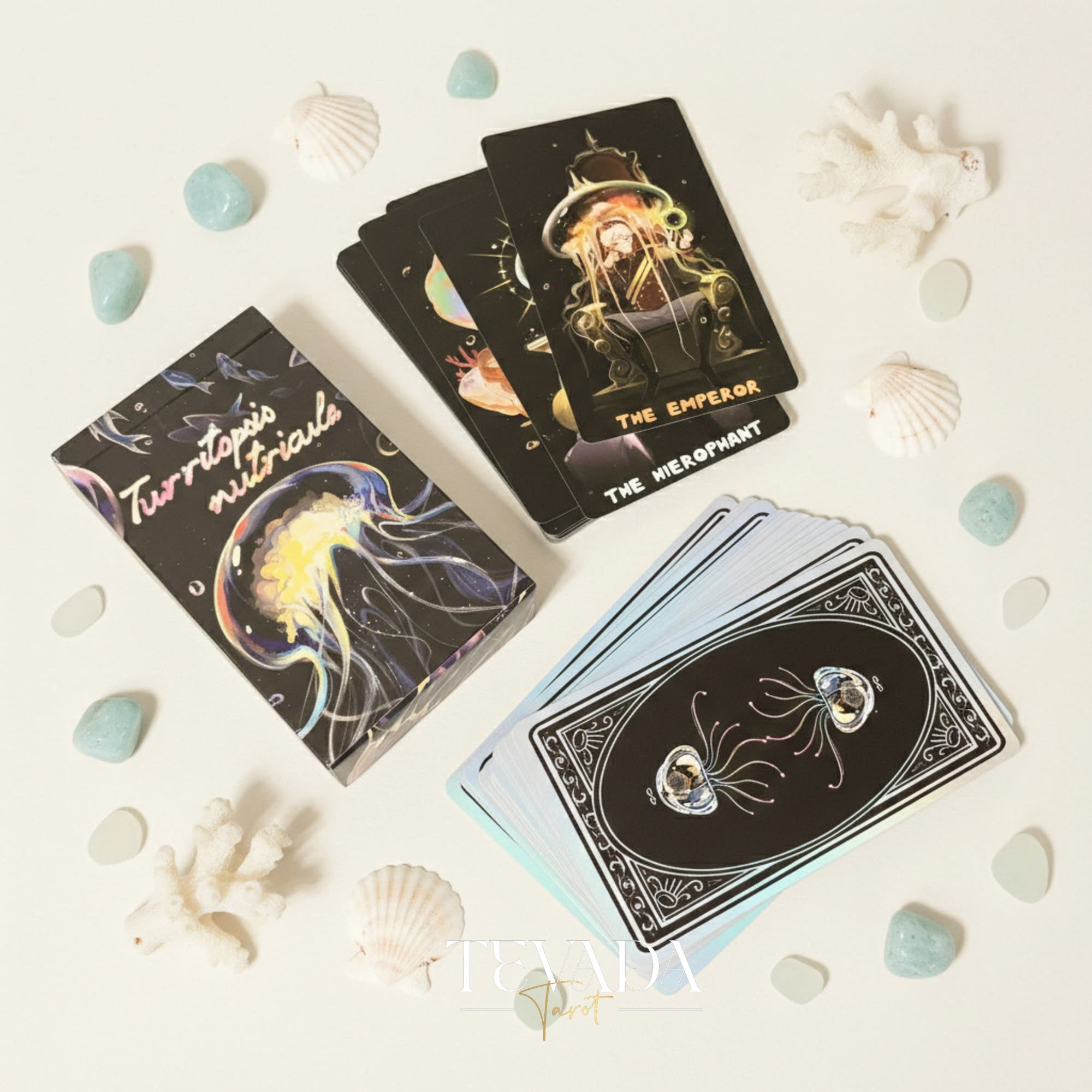 Turritopsis Nutricula Tarot whimsical cartoon style Indie Tarot Cards for inner child healing and self reflection.