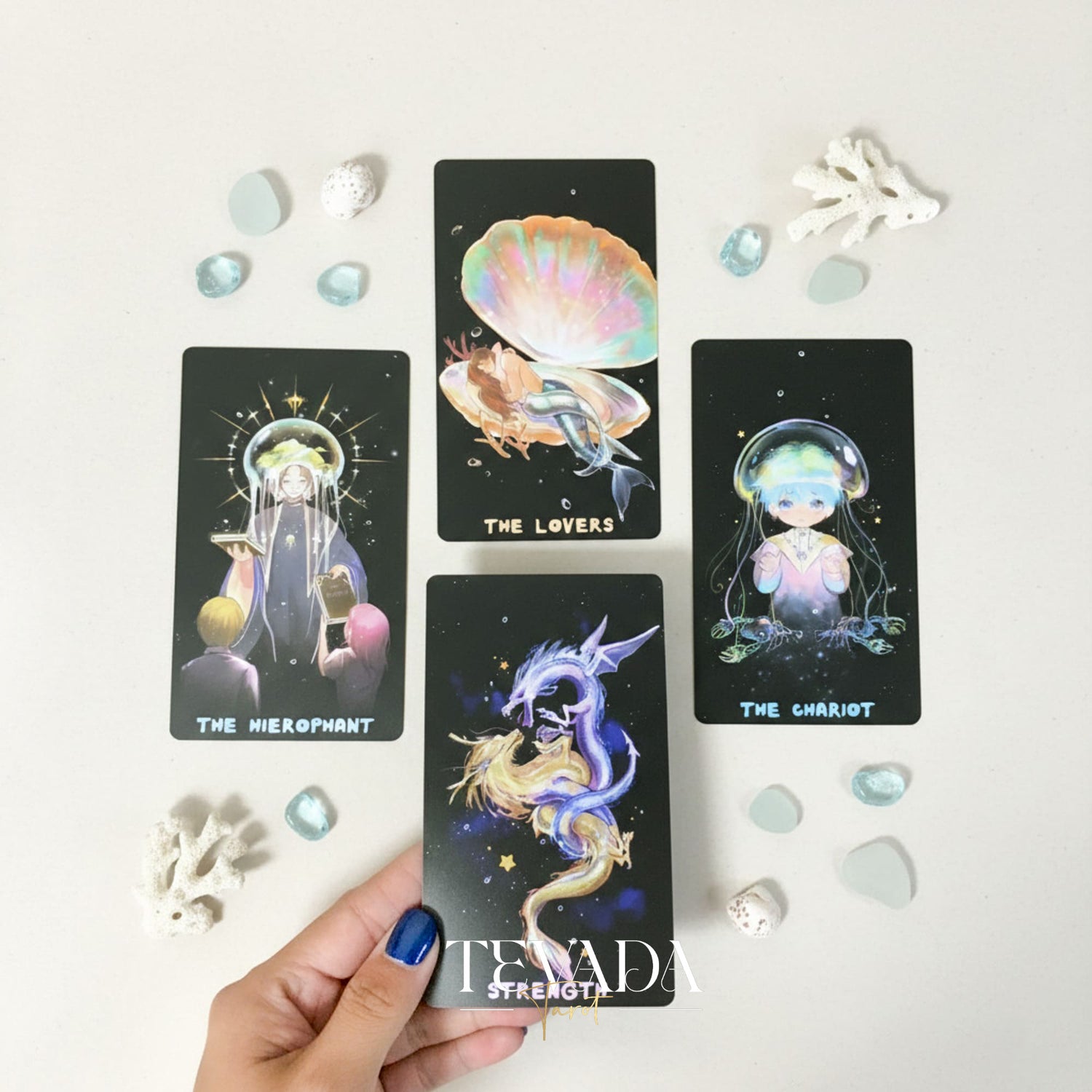 Turritopsis Nutricula Tarot whimsical cartoon style Indie Tarot Cards for inner child healing and self reflection.