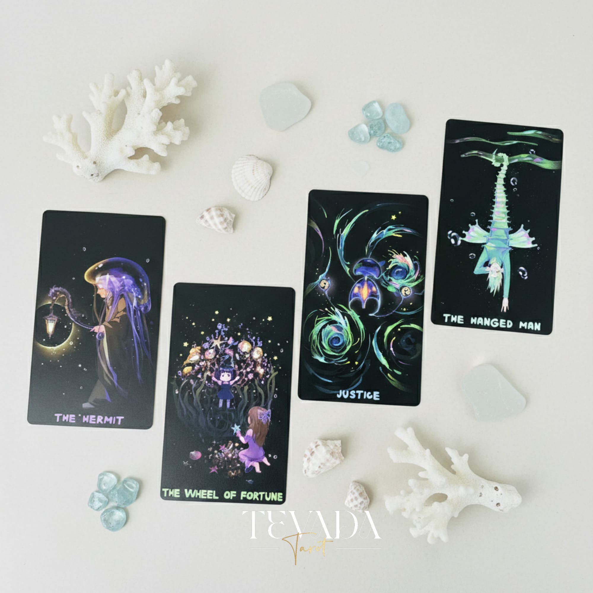 Turritopsis Nutricula Tarot whimsical cartoon style Indie Tarot Cards for inner child healing and self reflection.