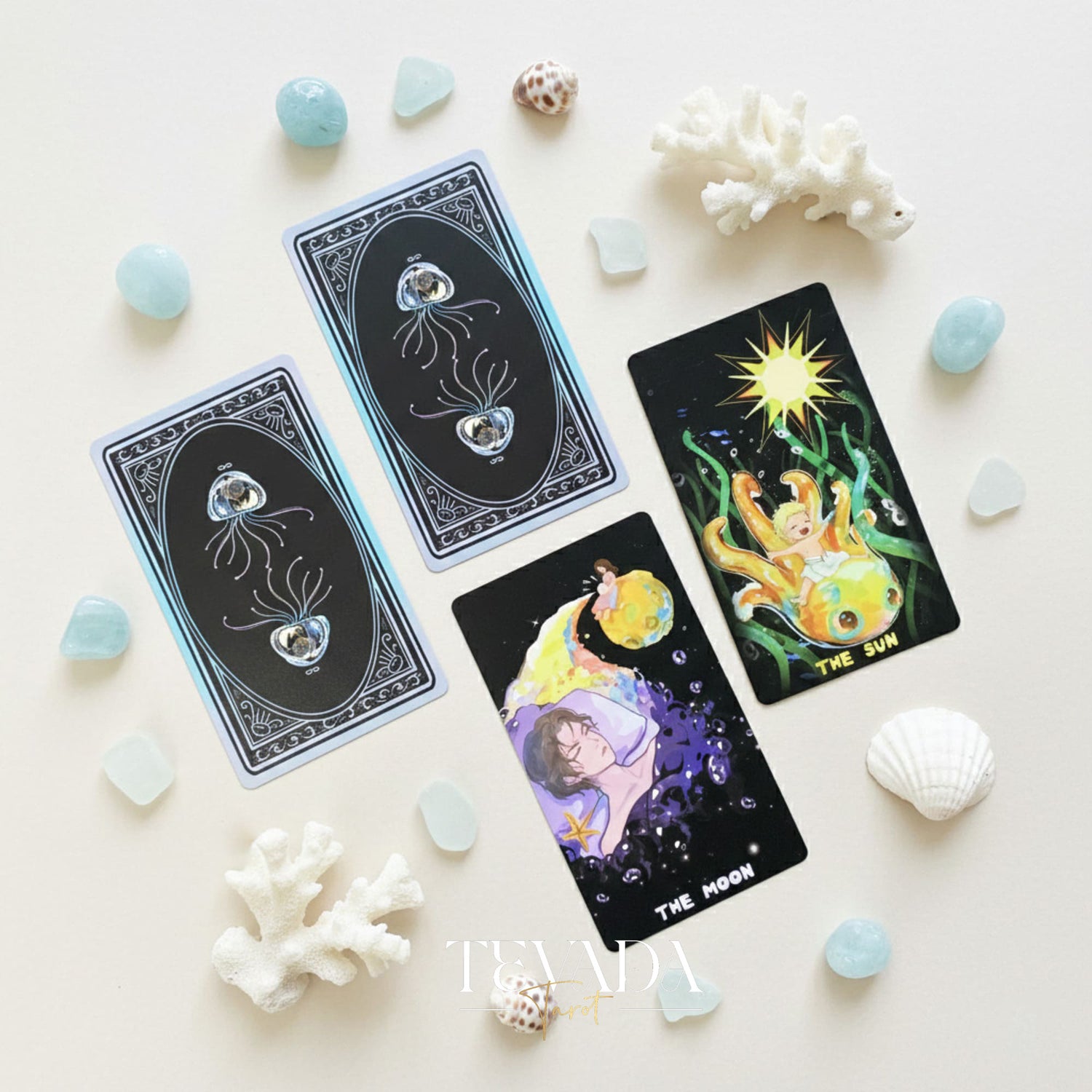 Turritopsis Nutricula Tarot whimsical cartoon style Indie Tarot Cards for inner child healing and self reflection.