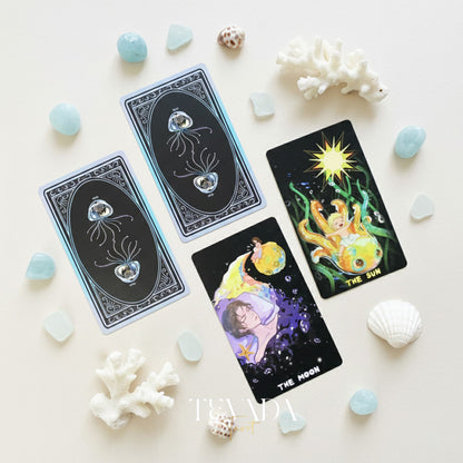 Turritopsis Nutricula Tarot whimsical cartoon style Indie Tarot Cards for inner child healing and self reflection.