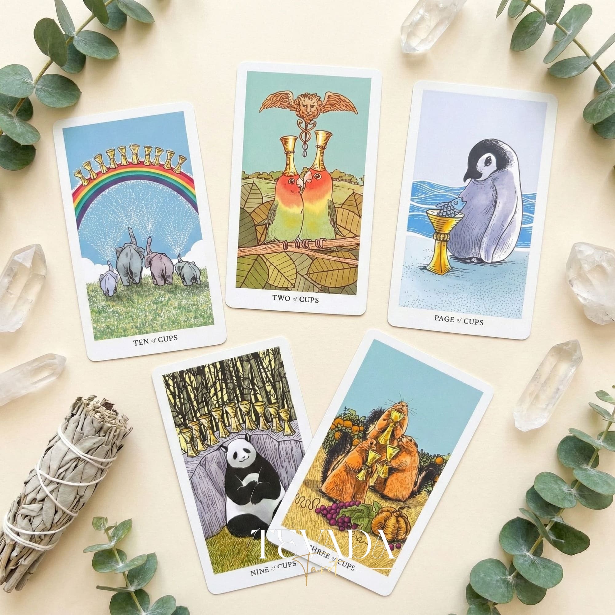 Into the Wild Tarot EMERALD ver featuring whimsical cartoon animals and green holographic edges for healing guidance.