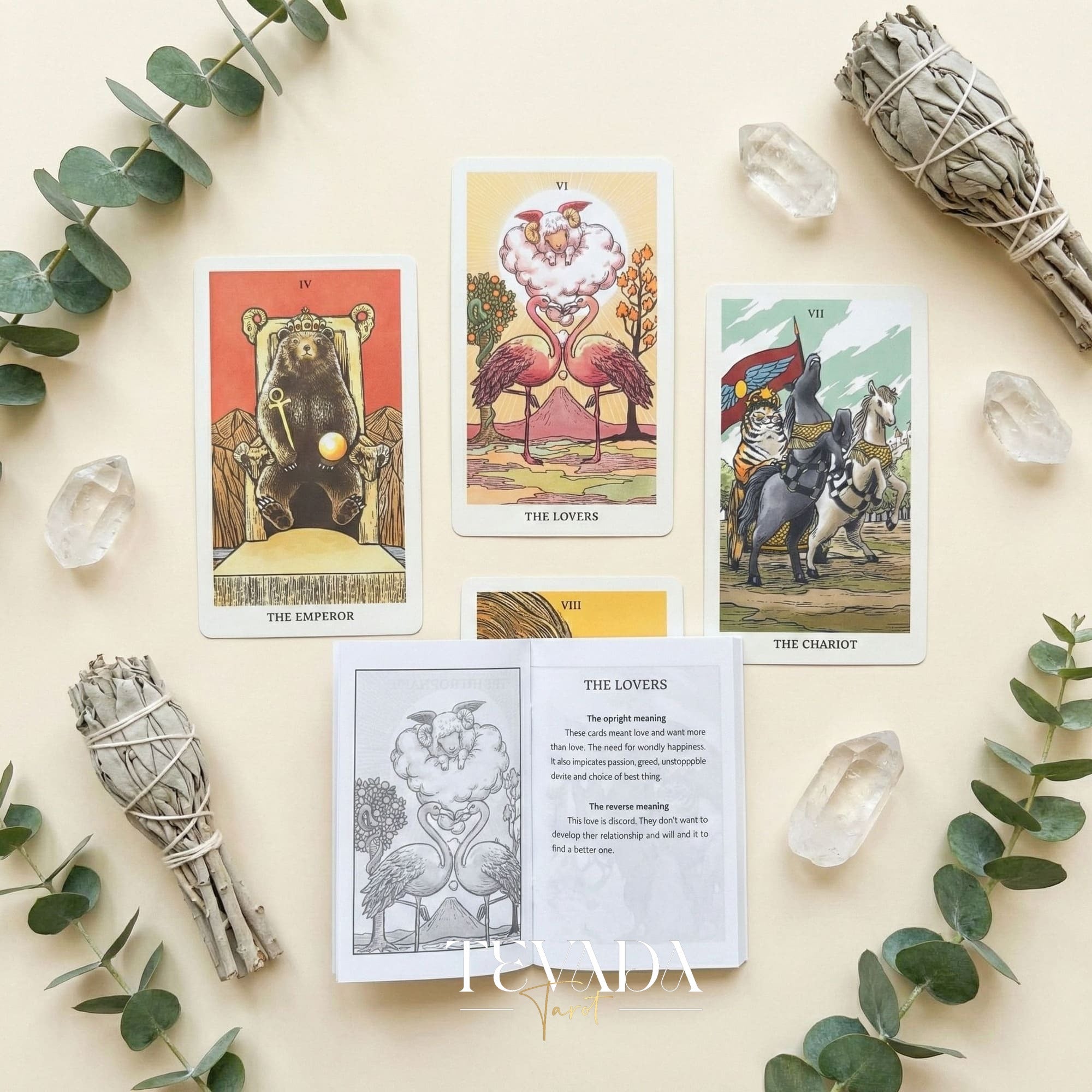 Into the Wild Tarot EMERALD ver featuring whimsical cartoon animals and green holographic edges for healing guidance.