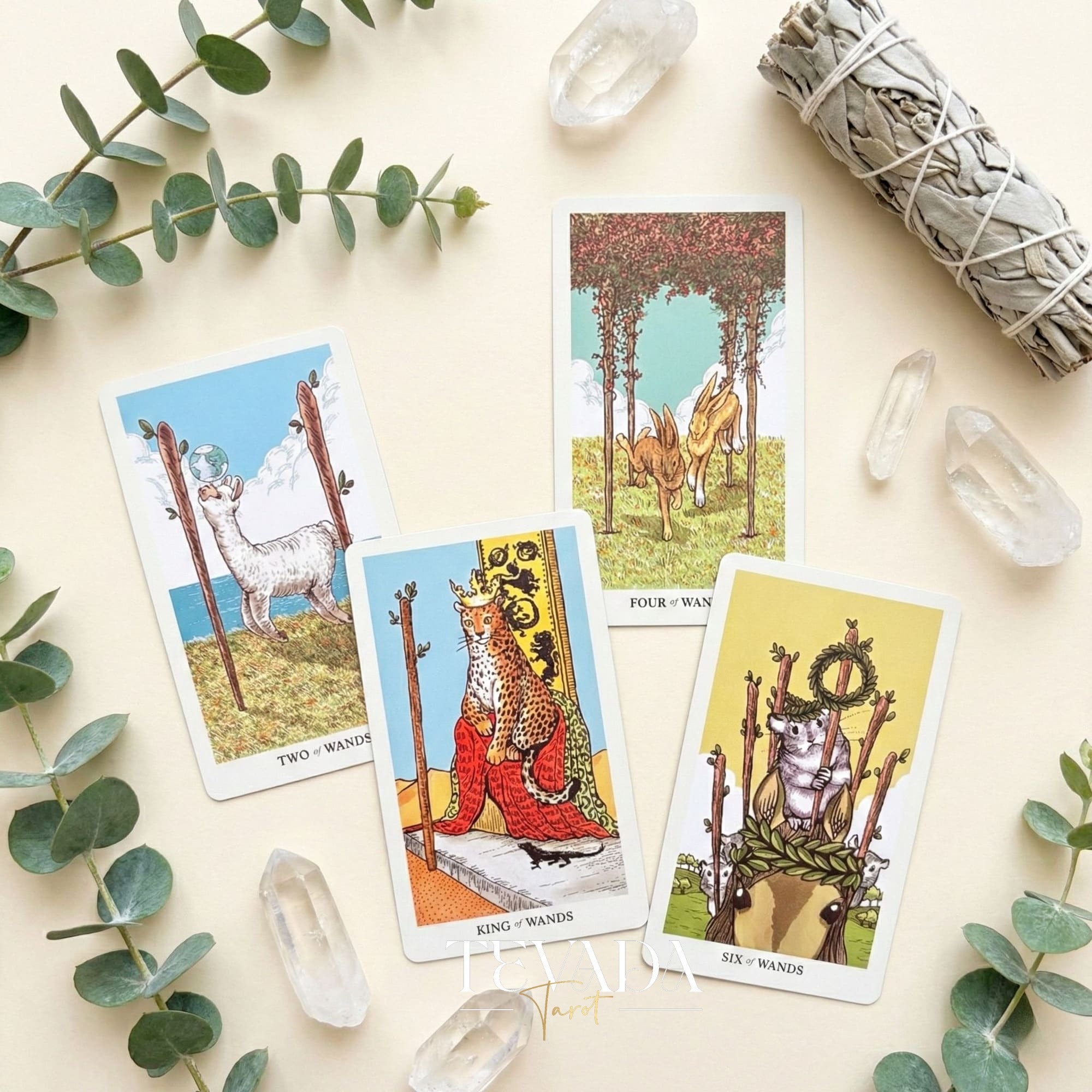 Into the Wild Tarot EMERALD ver featuring whimsical cartoon animals and green holographic edges for healing guidance.