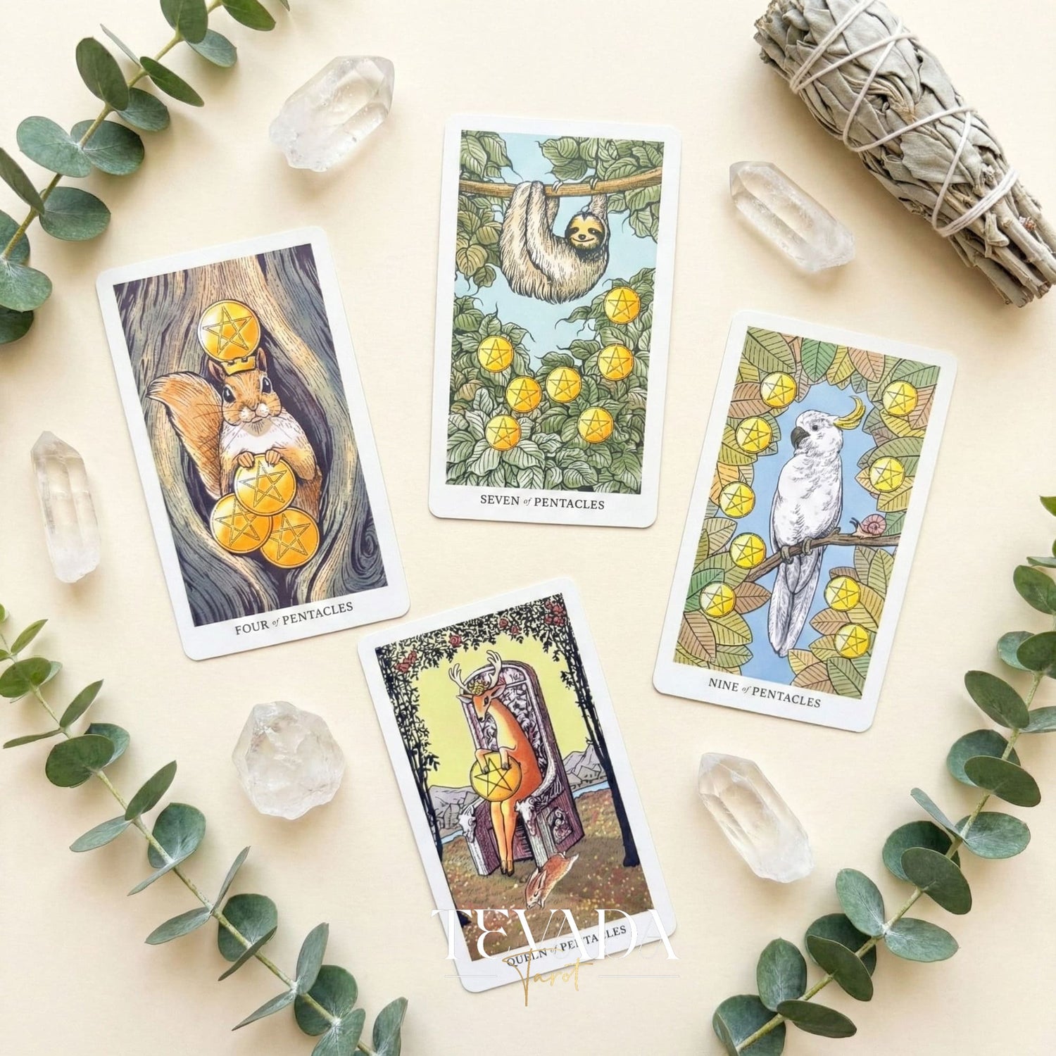 Into the Wild Tarot EMERALD ver featuring whimsical cartoon animals and green holographic edges for healing guidance.