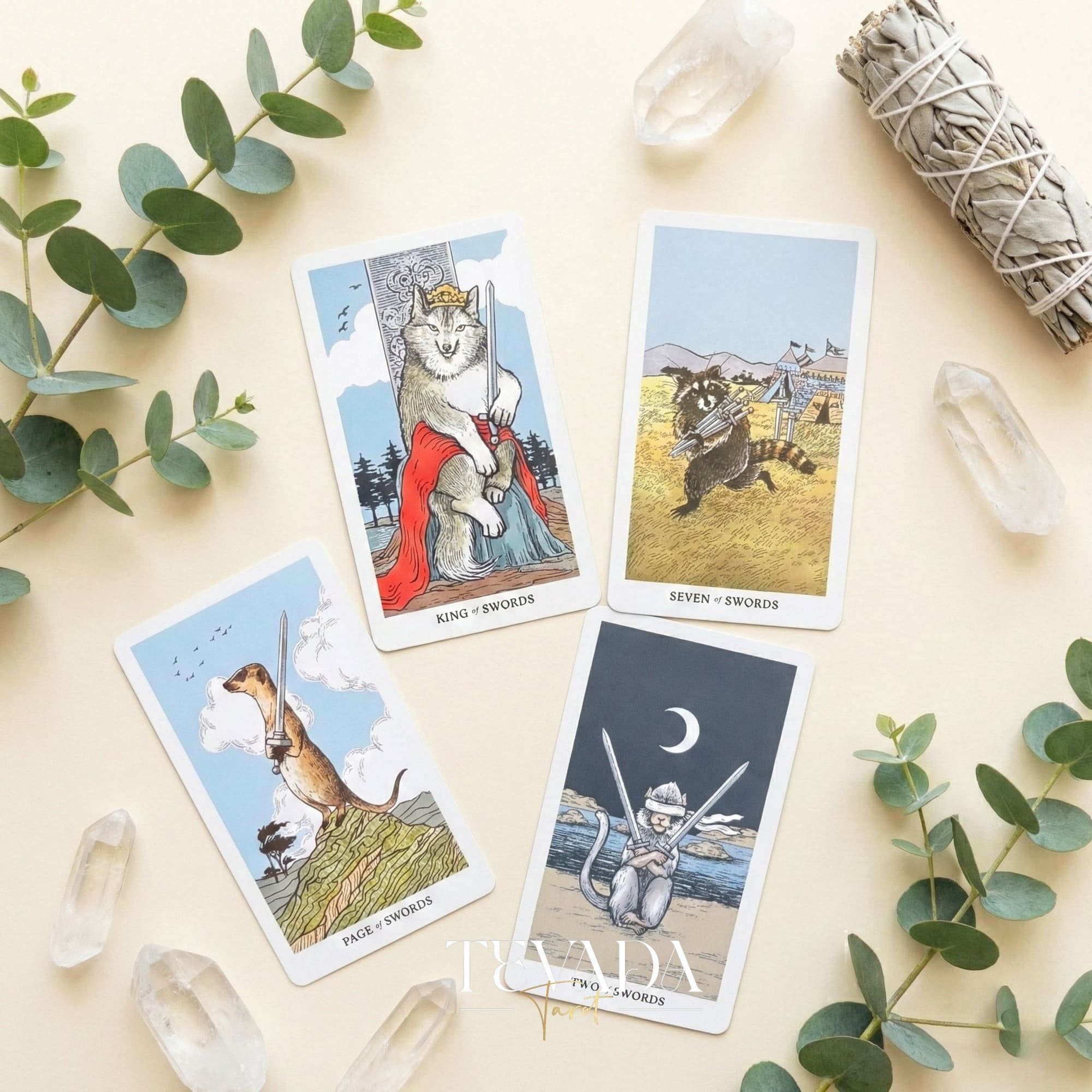 Into the Wild Tarot EMERALD ver featuring whimsical cartoon animals and green holographic edges for healing guidance.