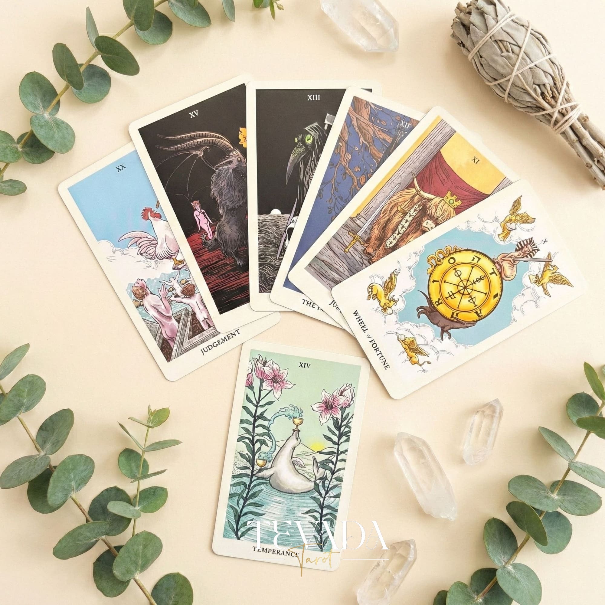 Rider Waite Tarot Cards Deck With Guide Book - Sage Green For Beginners