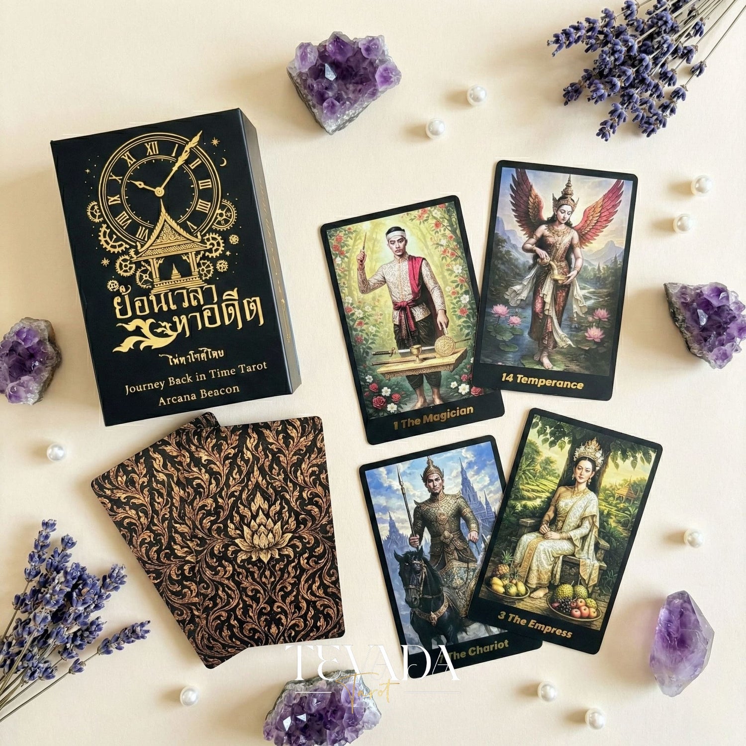 Journey Back In Time Tarot Deck vintage Thai culture Indie Tarot Cards with matte gold edges for spiritual guidance.