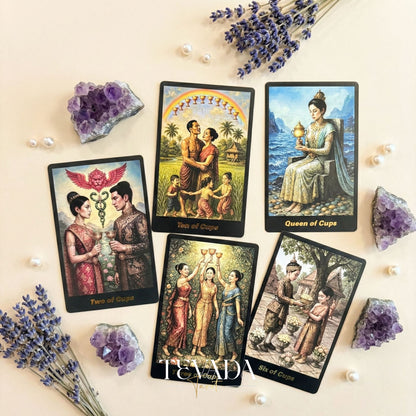 Journey Back In Time Tarot Deck vintage Thai culture Indie Tarot Cards with matte gold edges for spiritual guidance.