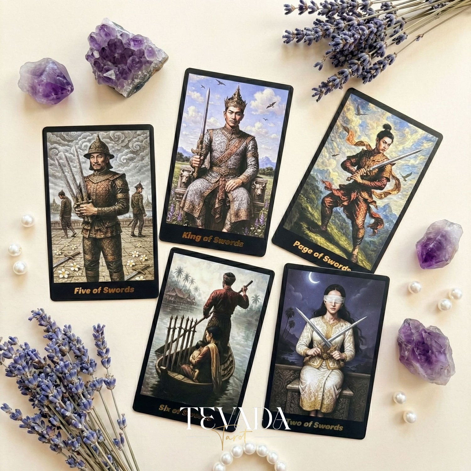 Journey Back In Time Tarot Deck vintage Thai culture Indie Tarot Cards with matte gold edges for spiritual guidance.
