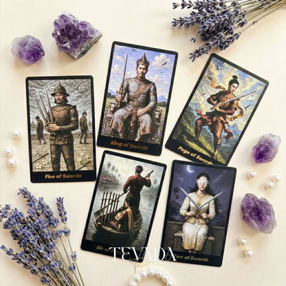 Journey Back In Time Tarot Deck vintage Thai culture Indie Tarot Cards with matte gold edges for spiritual guidance.