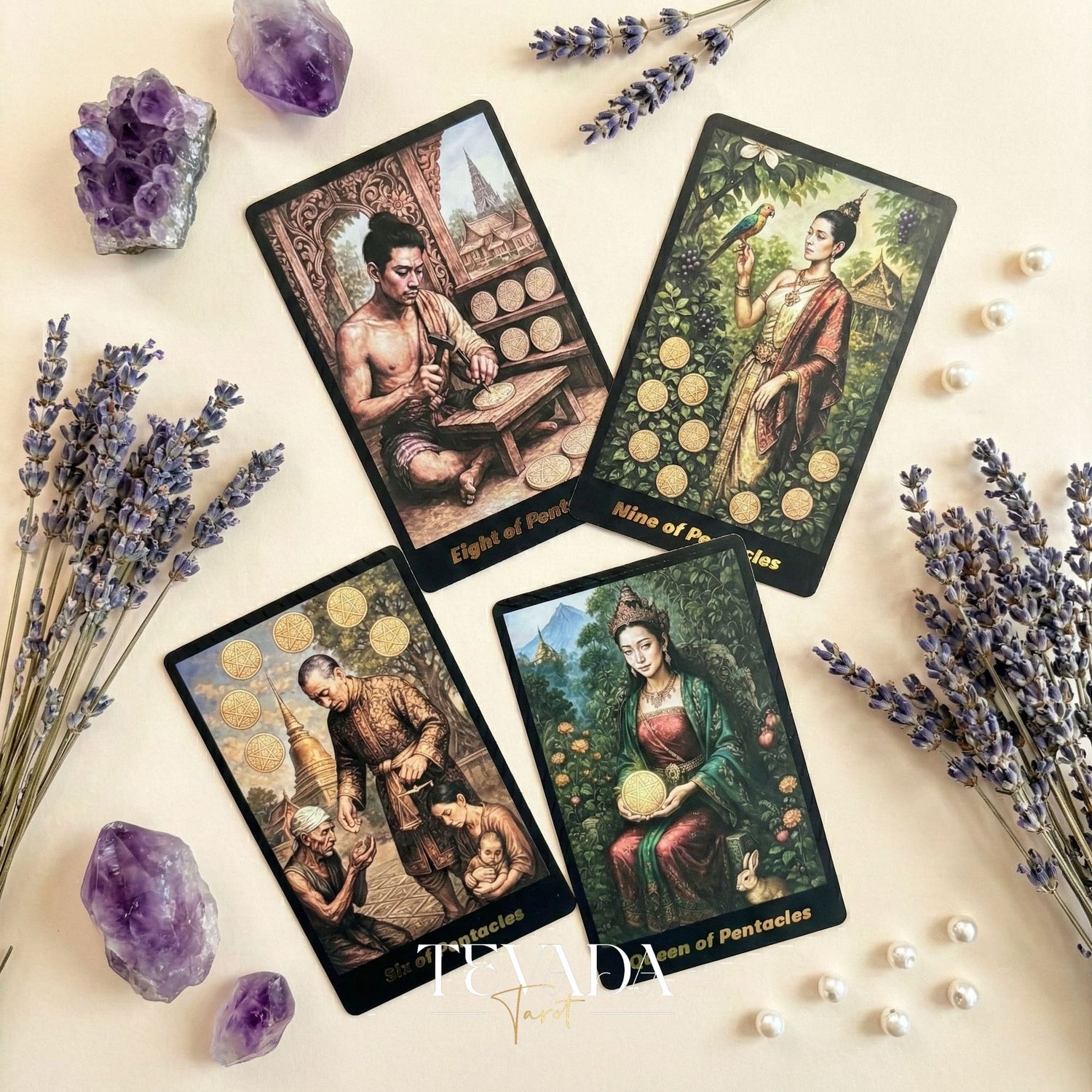 Journey Back In Time Tarot Deck vintage Thai culture Indie Tarot Cards with matte gold edges for spiritual guidance.