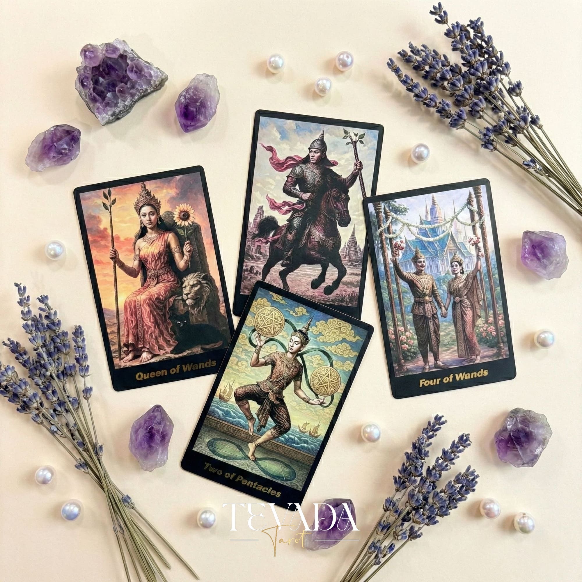 Journey Back In Time Tarot Deck vintage Thai culture Indie Tarot Cards with matte gold edges for spiritual guidance.