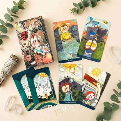 Journey Oracle Deck Gold Edt aquarelle fantaisiste Indie Oracle Cards avec des bords dorés pour la guérison visuelle et le travail des ombres.