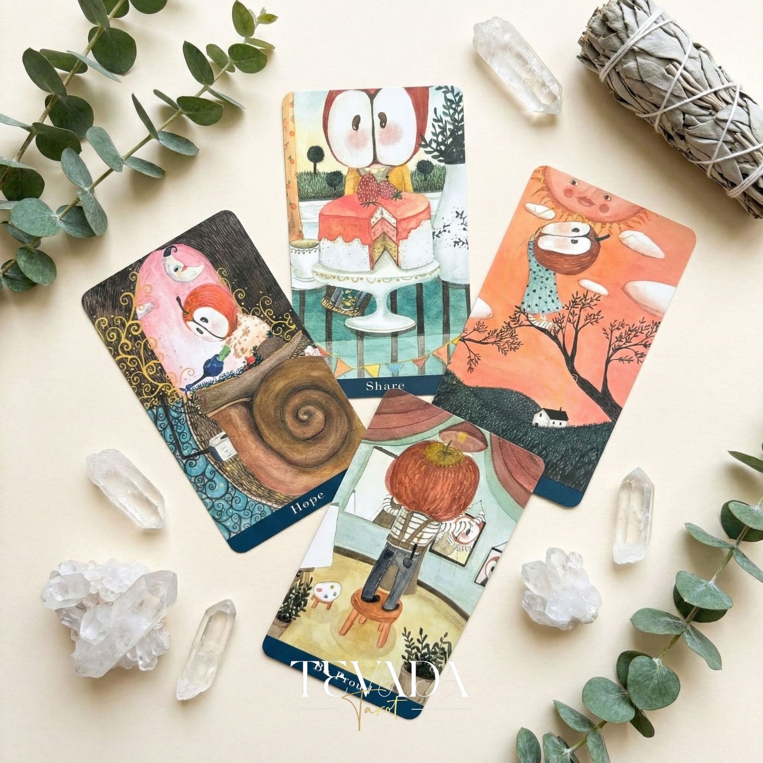 Journey Oracle Deck Gold Edt aquarelle fantaisiste Indie Oracle Cards avec des bords dorés pour la guérison visuelle et le travail des ombres.