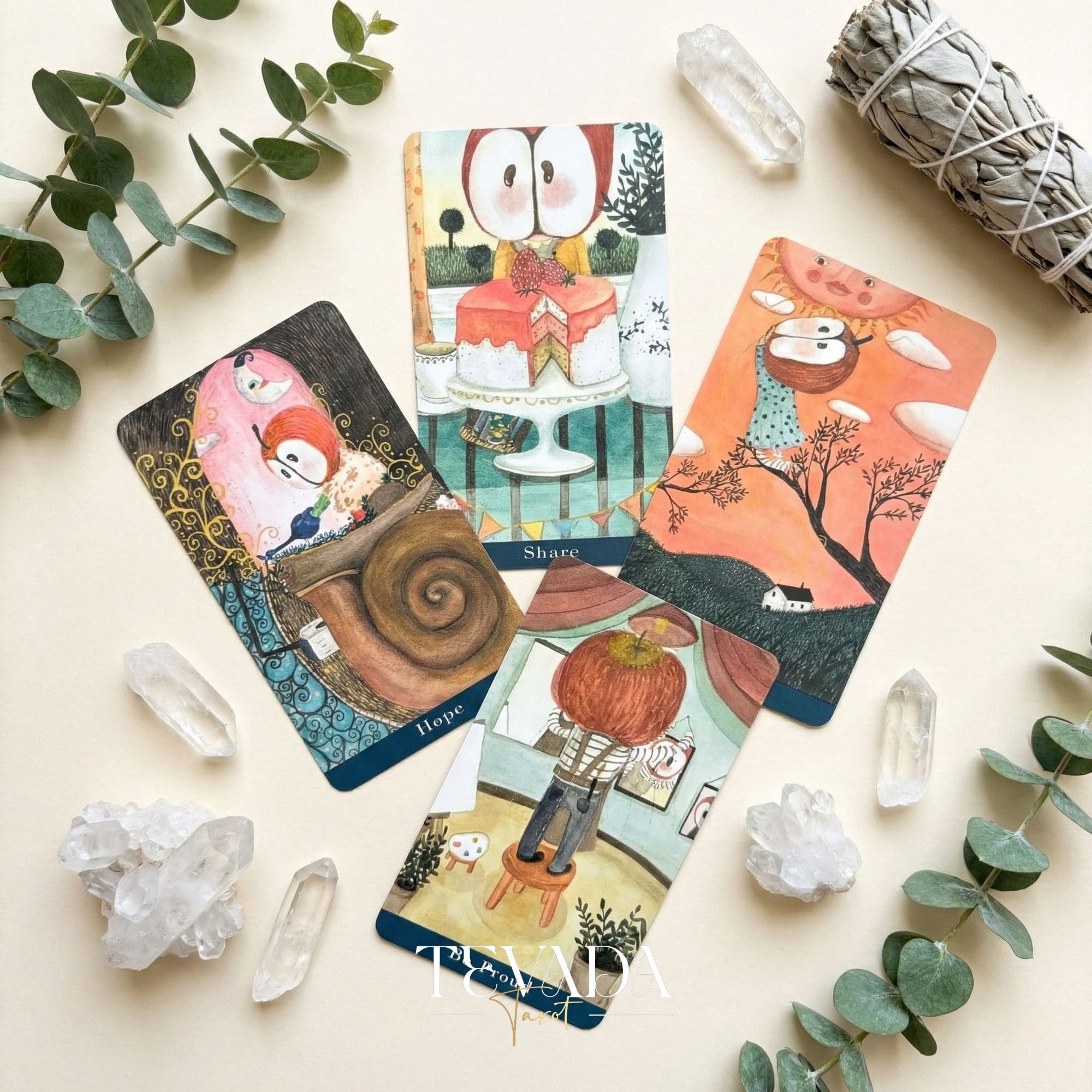 Journey Oracle Deck Gold Edt whimsical watercolor Indie Oracle Cards with gold edges for visual healing and shadow work.
