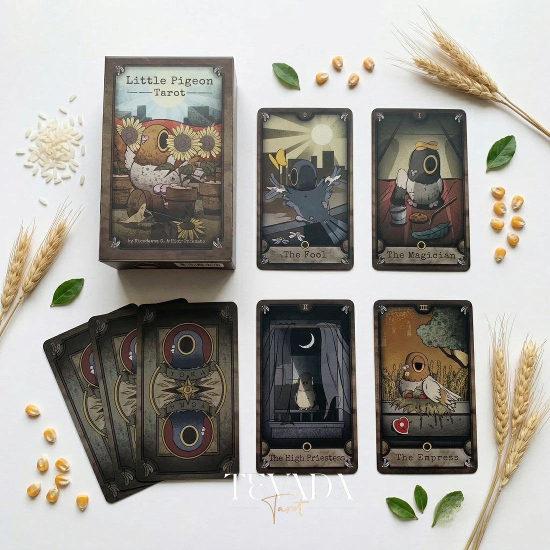 Little Pigeon Tarot whimsical animal Indie Tarot Deck for shadow work and quiet self-reflection.