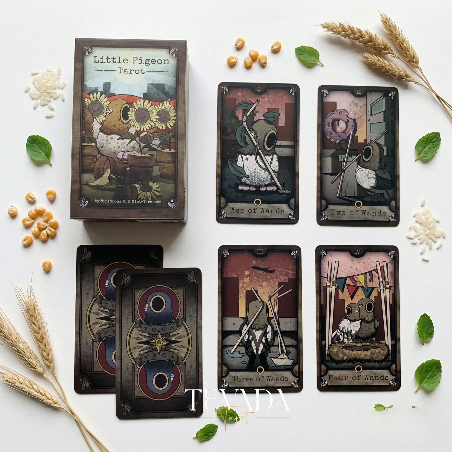 Little Pigeon Tarot whimsical animal Indie Tarot Deck for shadow work and quiet self-reflection.