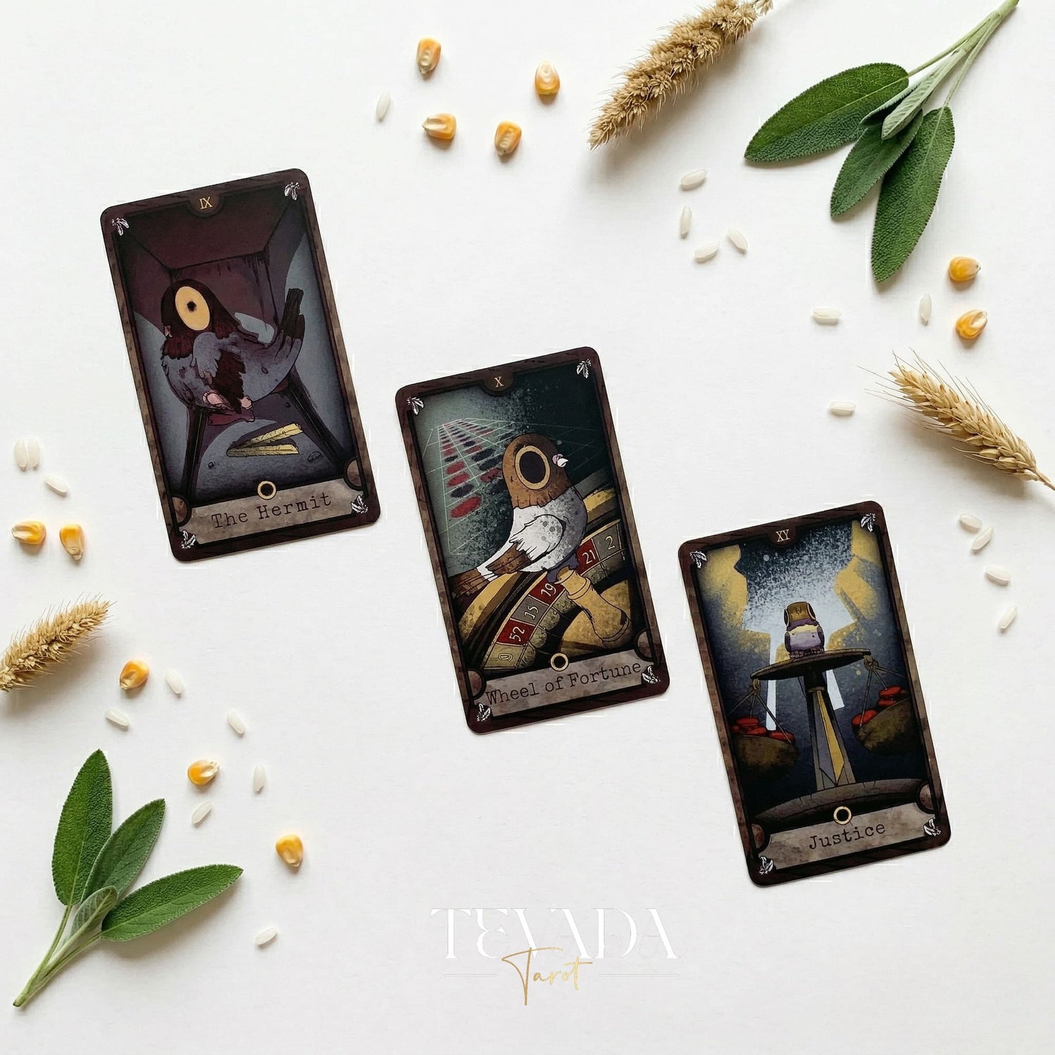 Little Pigeon Tarot whimsical animal Indie Tarot Deck for shadow work and quiet self-reflection.