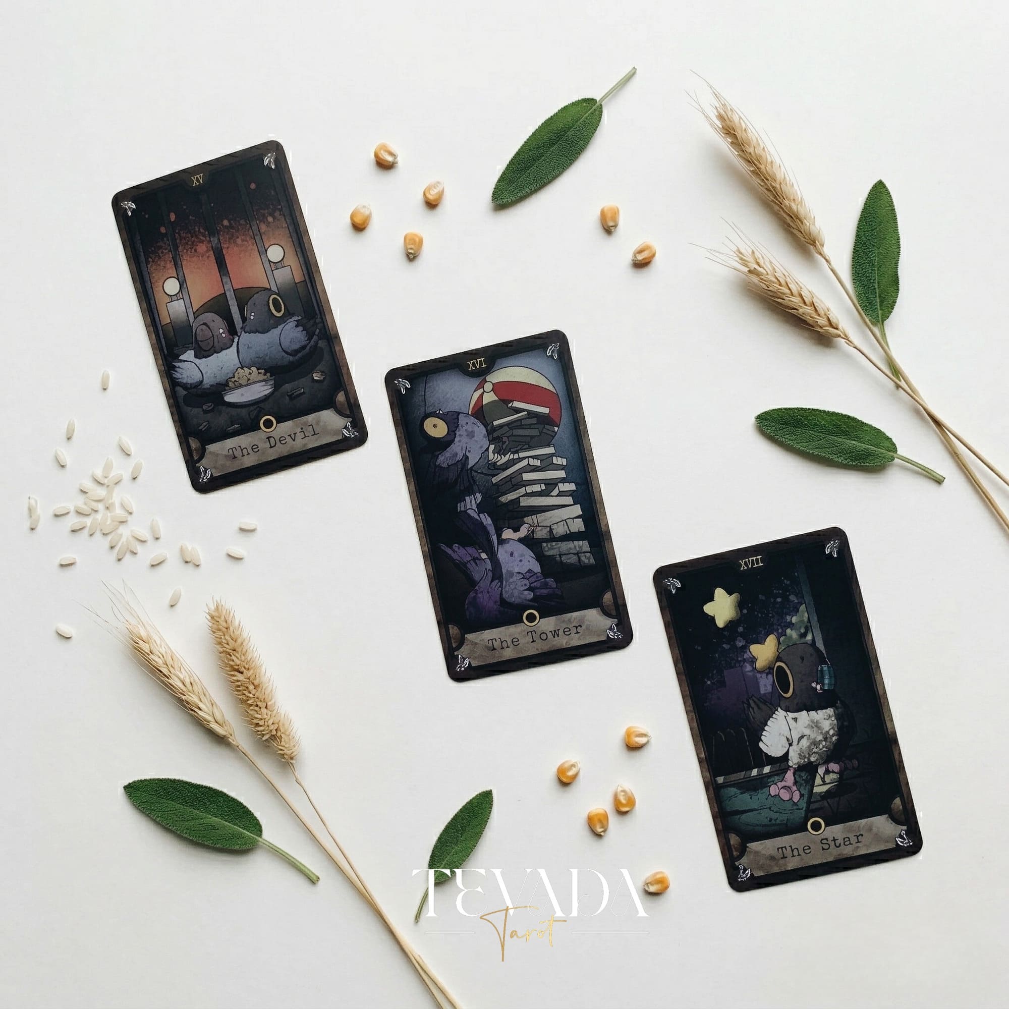 Little Pigeon Tarot whimsical animal Indie Tarot Deck for shadow work and quiet self-reflection.