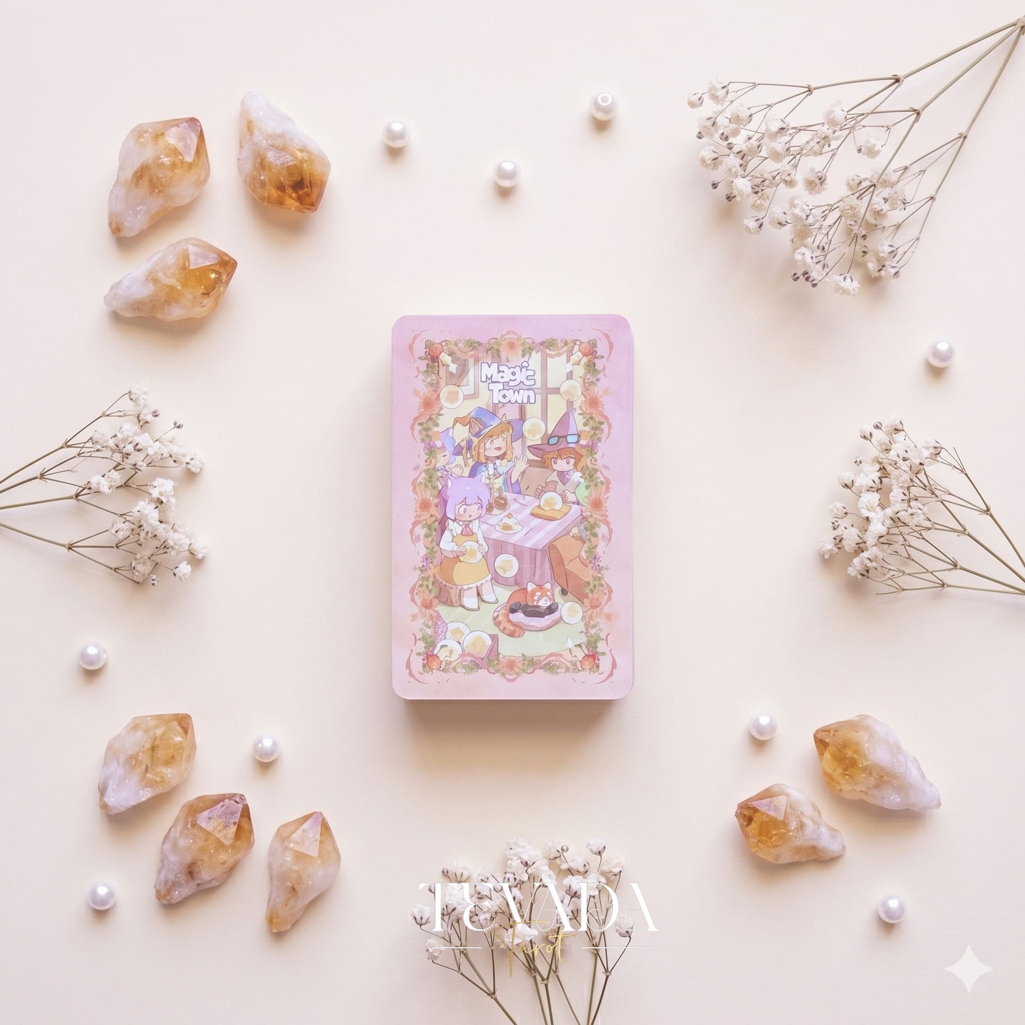 Magic Town Tarot DELUXE adorable pastel animal indie tarot deck for inner child healing and daily reflection.