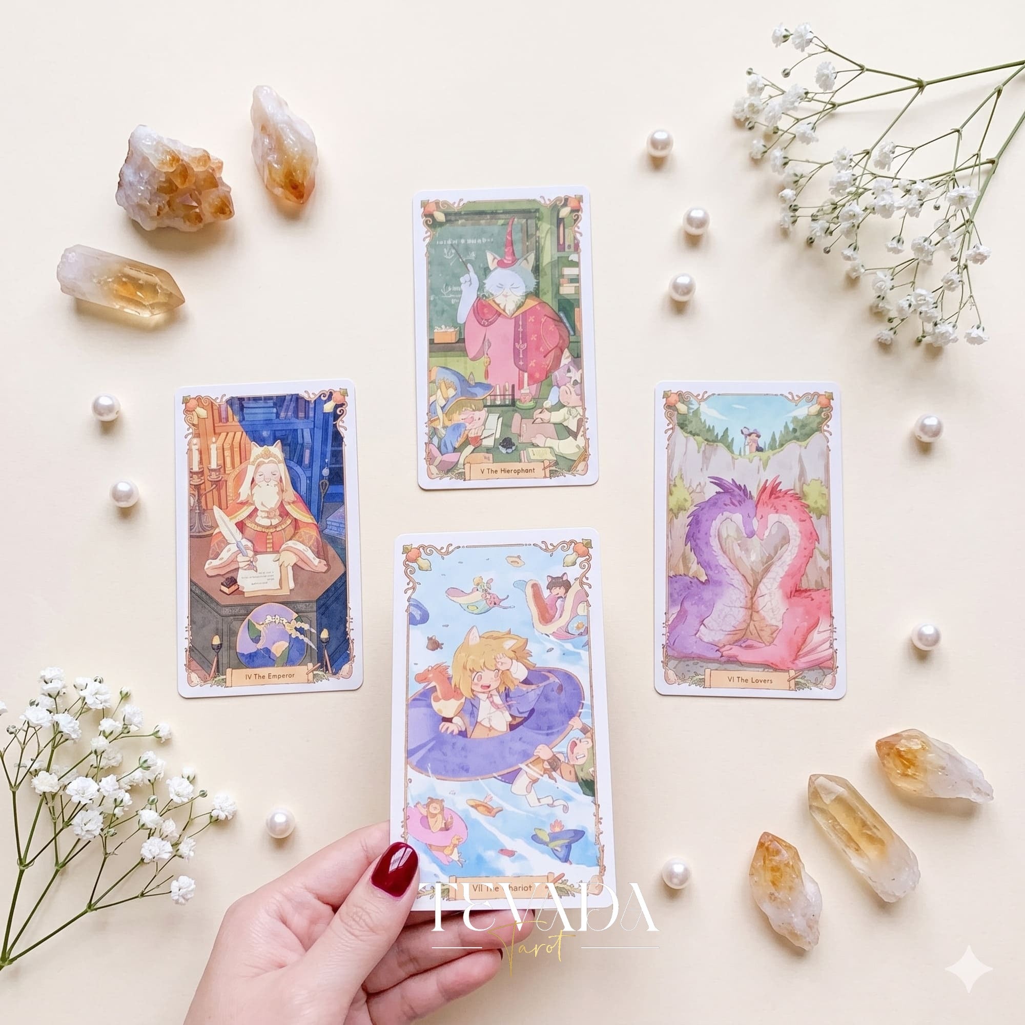 Magic Town Tarot DELUXE adorable pastel animal indie tarot deck for inner child healing and daily reflection.