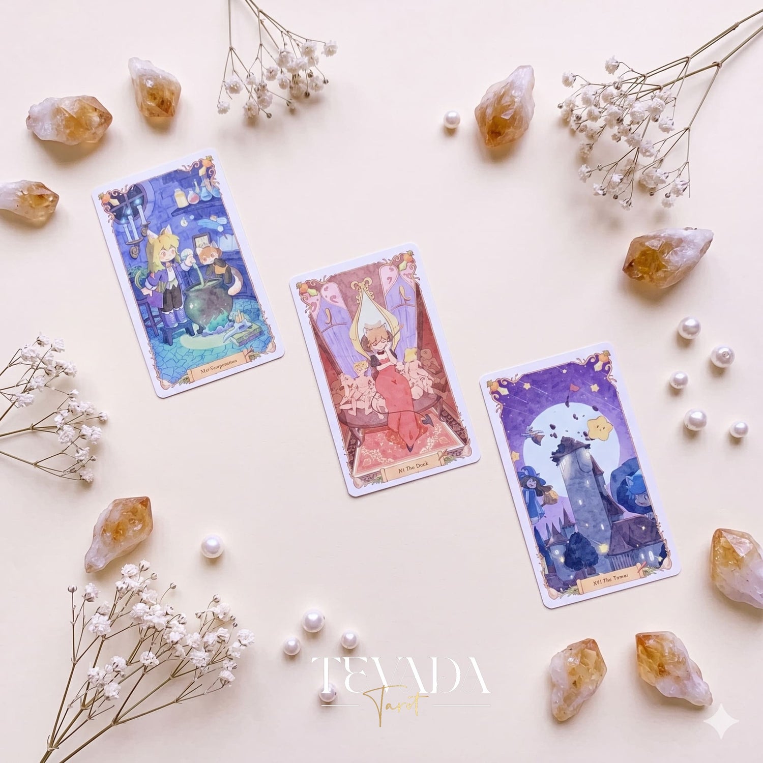 Magic Town Tarot DELUXE adorable pastel animal indie tarot deck for inner child healing and daily reflection.