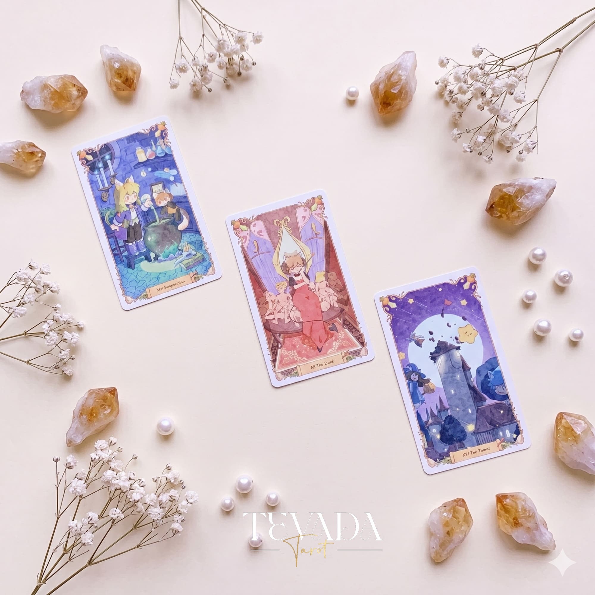 Magic Town Tarot DELUXE adorable pastel animal indie tarot deck for inner child healing and daily reflection.