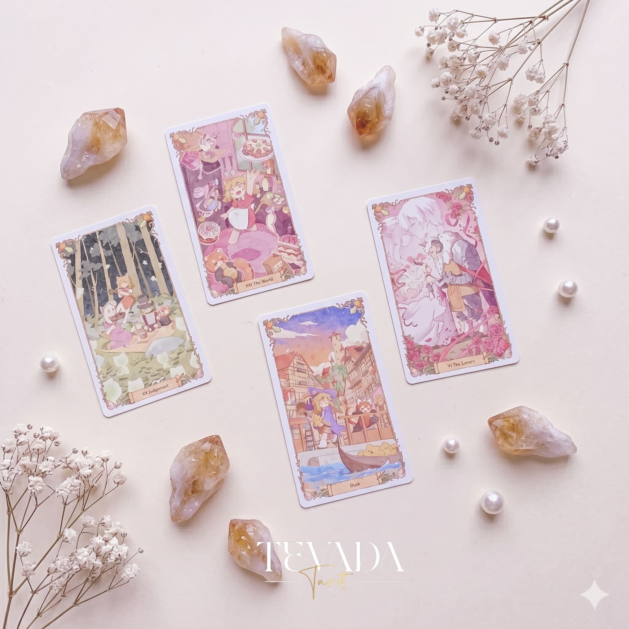 Magic Town Tarot DELUXE adorable pastel animal indie tarot deck for inner child healing and daily reflection.