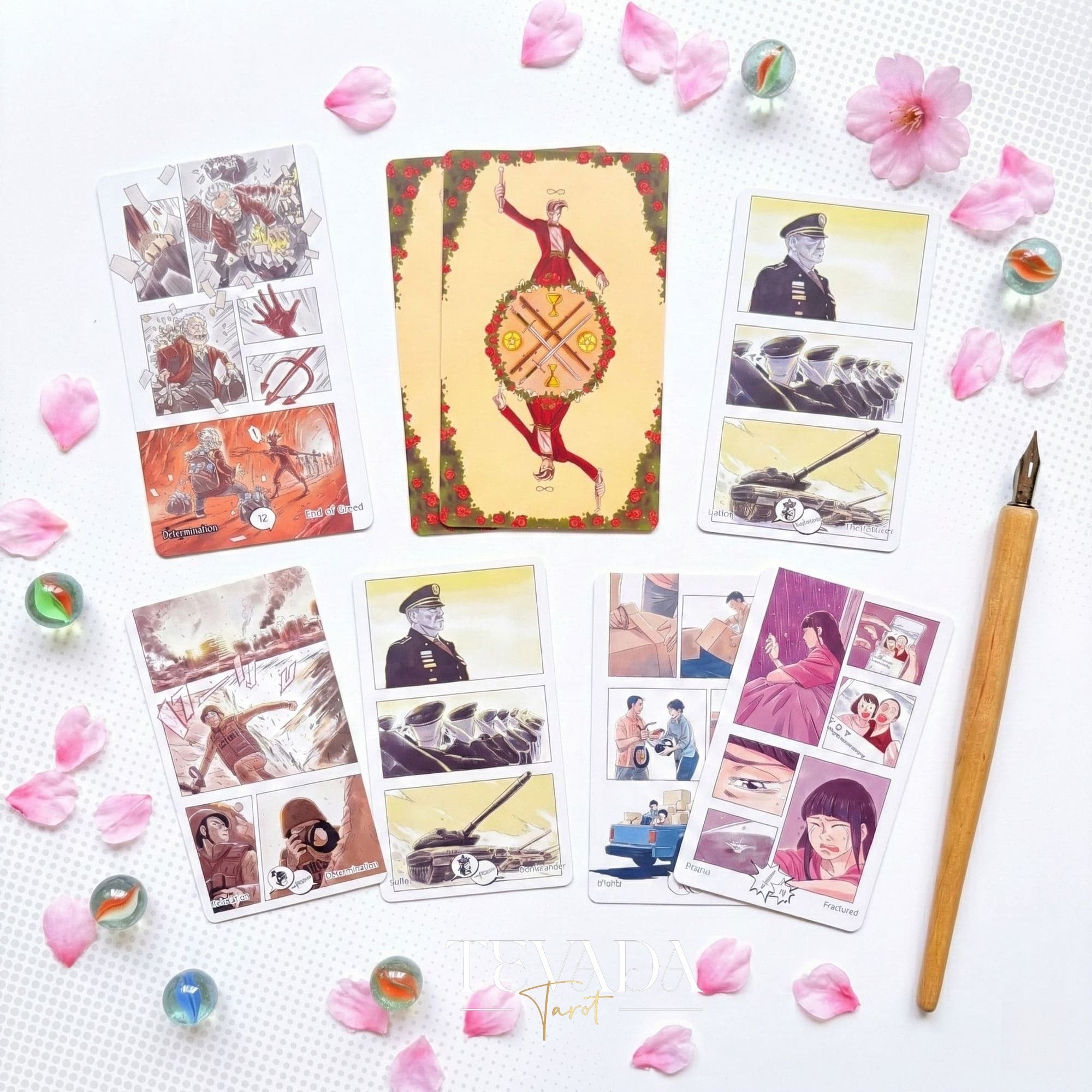 Manga Tarot Deck featuring funny Japanese comic style art for beginner friendly divination and healing.