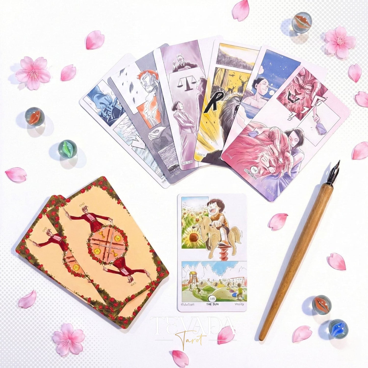 Manga Tarot Deck featuring funny Japanese comic style art for beginner friendly divination and healing.