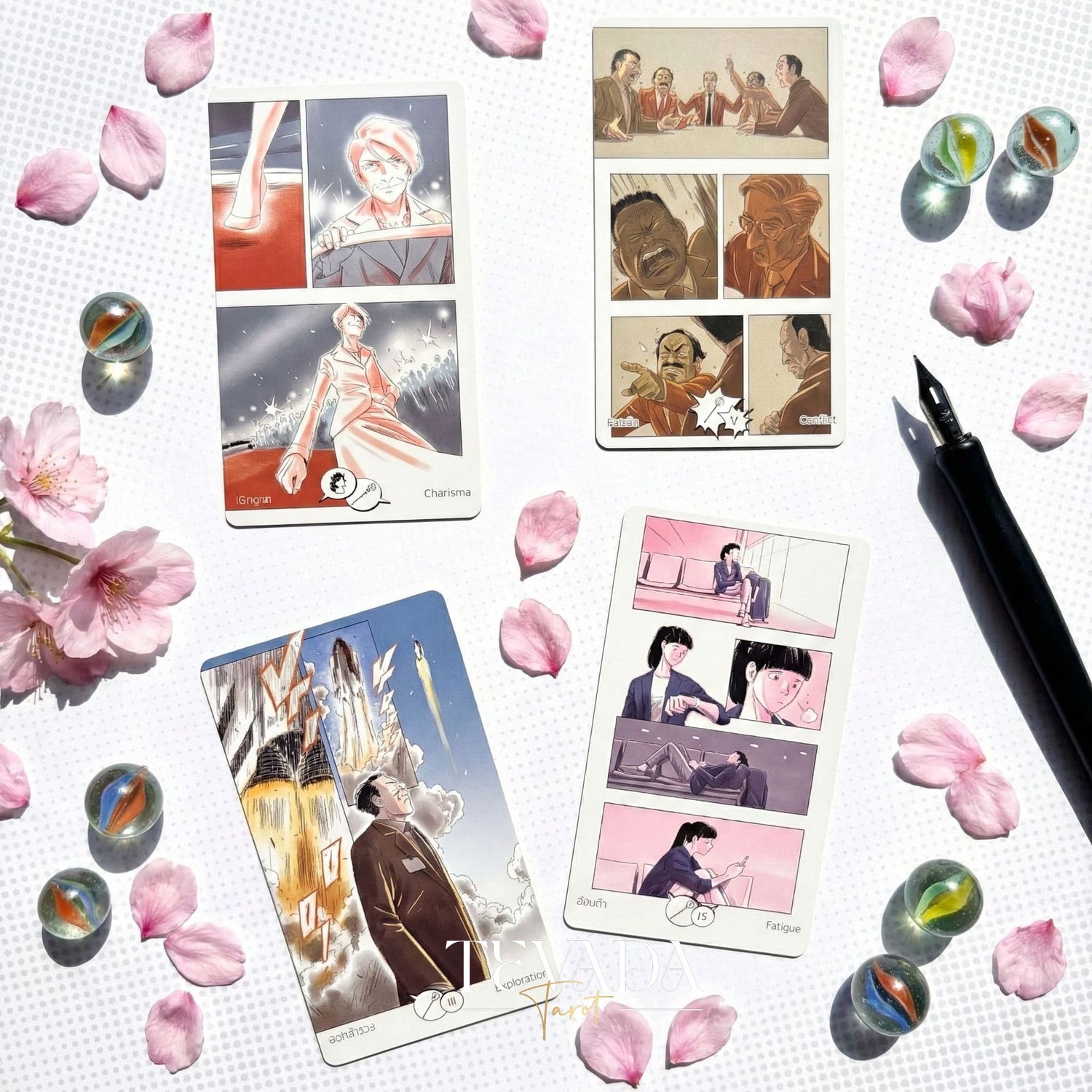 Manga Tarot Deck featuring funny Japanese comic style art for beginner friendly divination and healing.