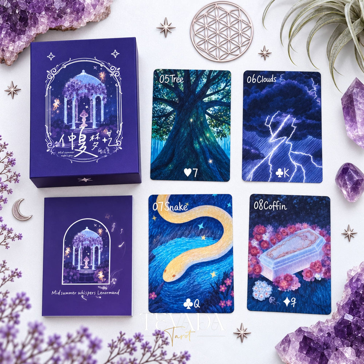 Mid-summer Whispers Lenormand Classic Edition purple box oracle cards for gentle daily readings