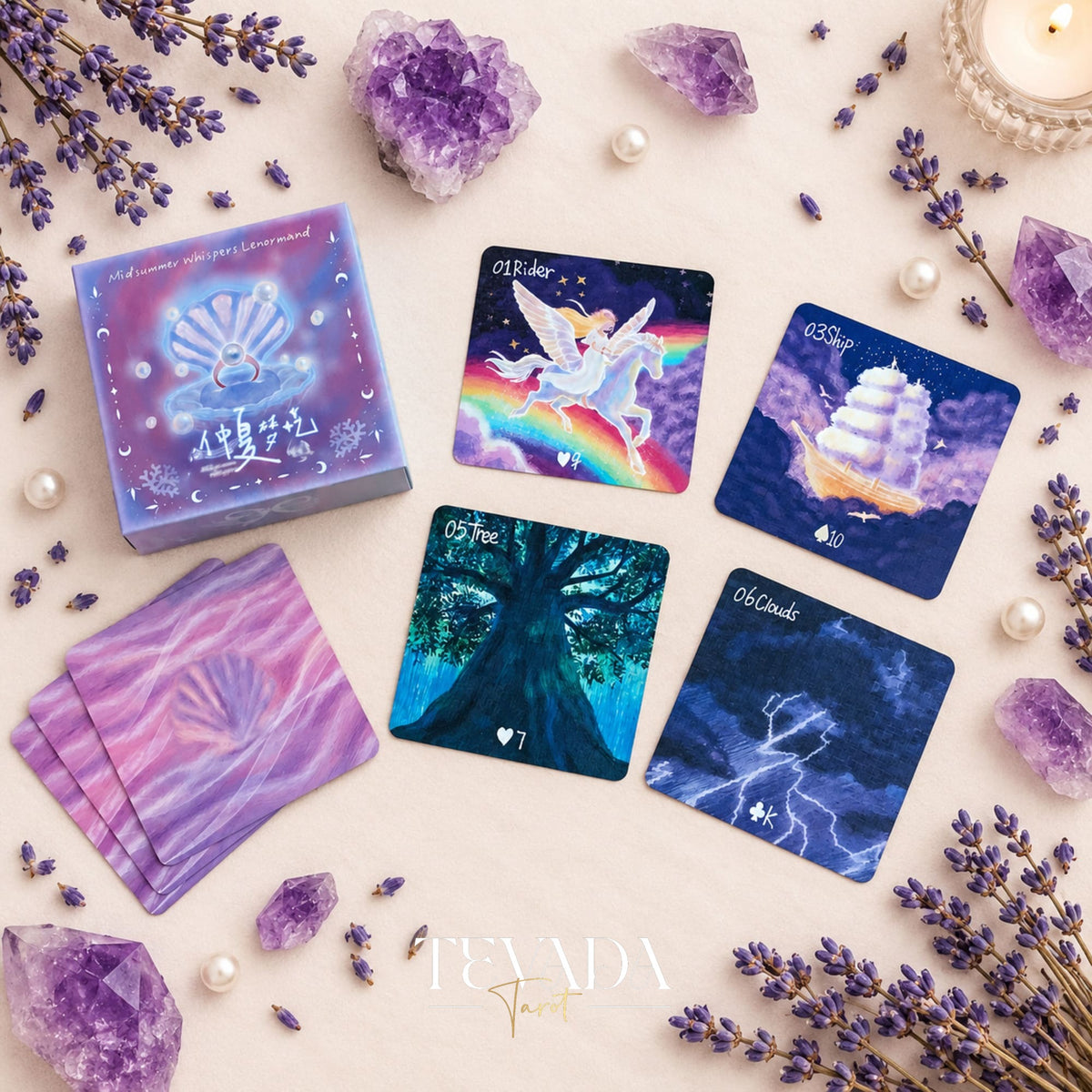 Mid-summer Whispers Lenormand Special Edition pink square box oracle cards for gentle daily readings