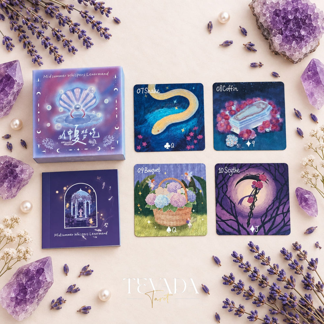 Mid-summer Whispers Lenormand Special Edition pink square box oracle cards for gentle daily readings
