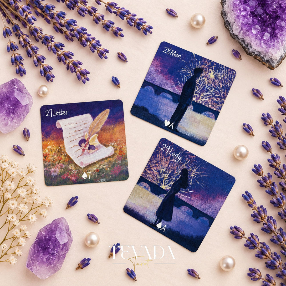 Mid-summer Whispers Lenormand Special Edition pink square box oracle cards for gentle daily readings