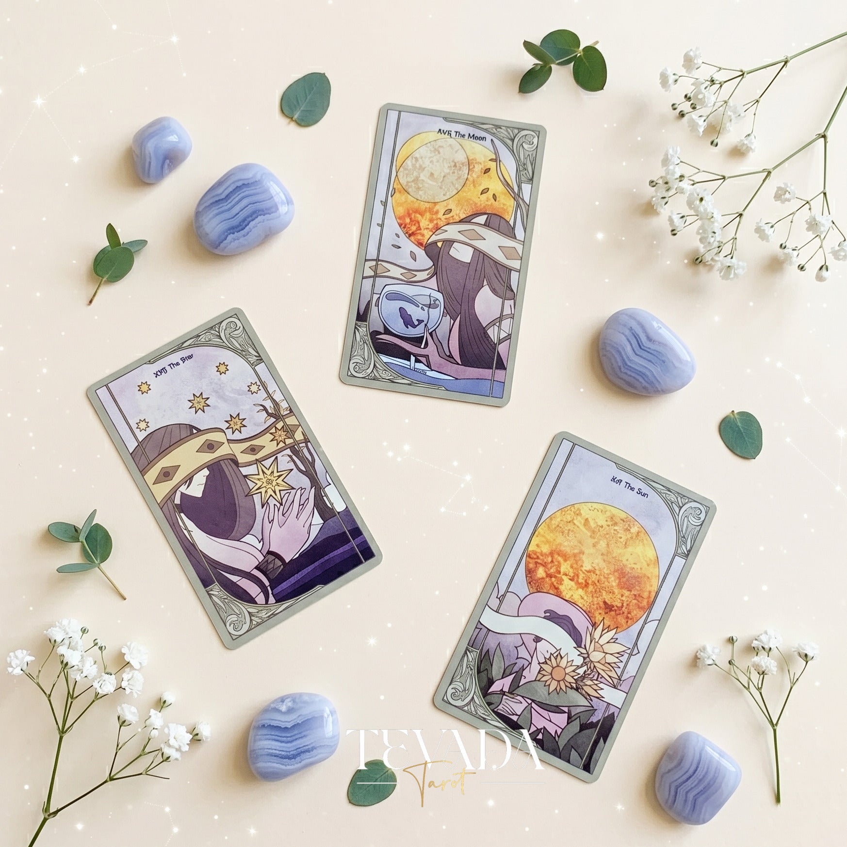 Morning Mist Tarot Deluxe stained glass indie tarot cards with gold holographic edges for gentle shadow work and healing.