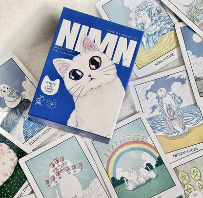Nimn White Cat Tarot Pocket gentle feline tarot cards for portable daily readings and inner child healing